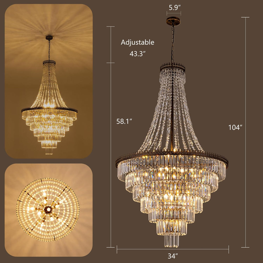 TOCHIC French Empire Crystal Chandelier 34" W Large High Ceiling Chandelier