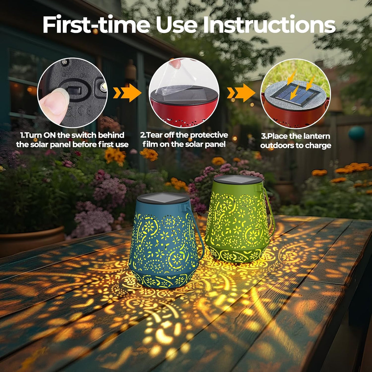 Solar Lanterns 4 Pack Outdoor Waterproof Solar Lights, Auto ON/Off Lanterns