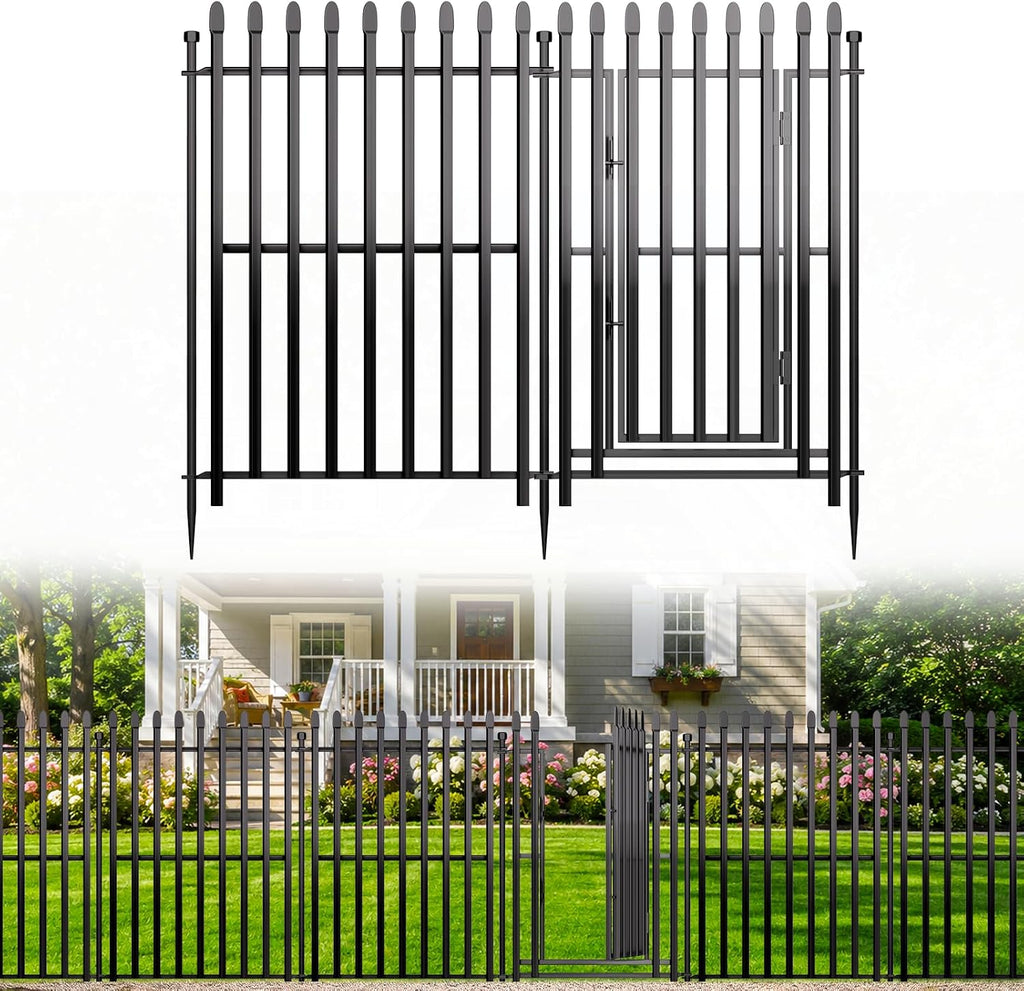 No Dig Decorative Garden Fence, 48in(H)×17.6ft(L), 8 Panels with Gate