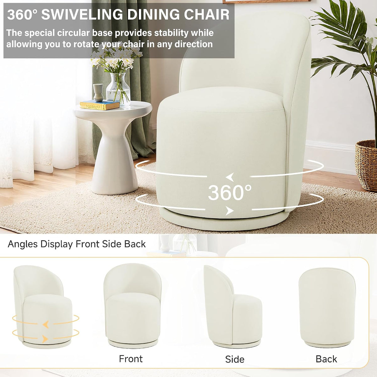 Swivel Dining Chairs Set of 4, Fabric Barrel Chair, Beige