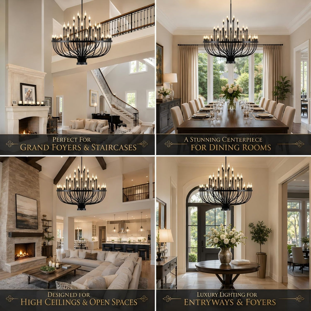 large black wagon wheel chandelier 48-light 47.2" for, front angle view