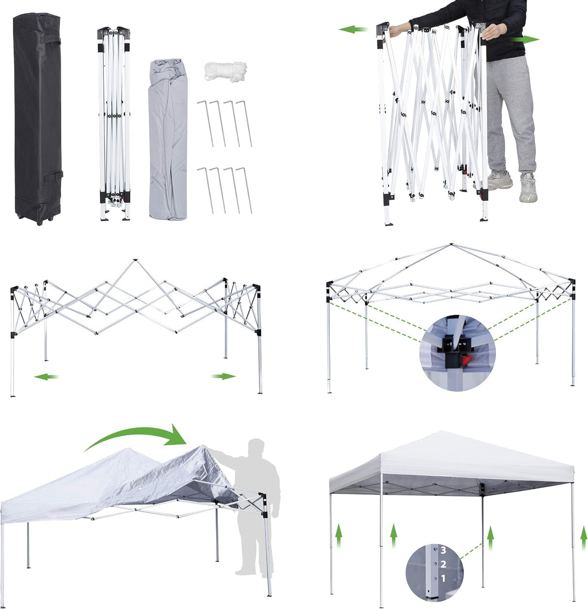 LEMY 10x10 Pop Up Canopy Tent,Instant Outdoor Patio Canopy with Wheeled Carry Bag and Ropes,White Portable Height Adjustable Outdoor Tent for Beach,Events,Camping