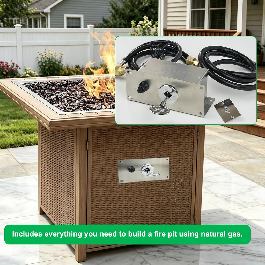 All-in-One Natural Gas Fire Pit Ignition System Kit, Outdoor DIY Fire Pit Accessory