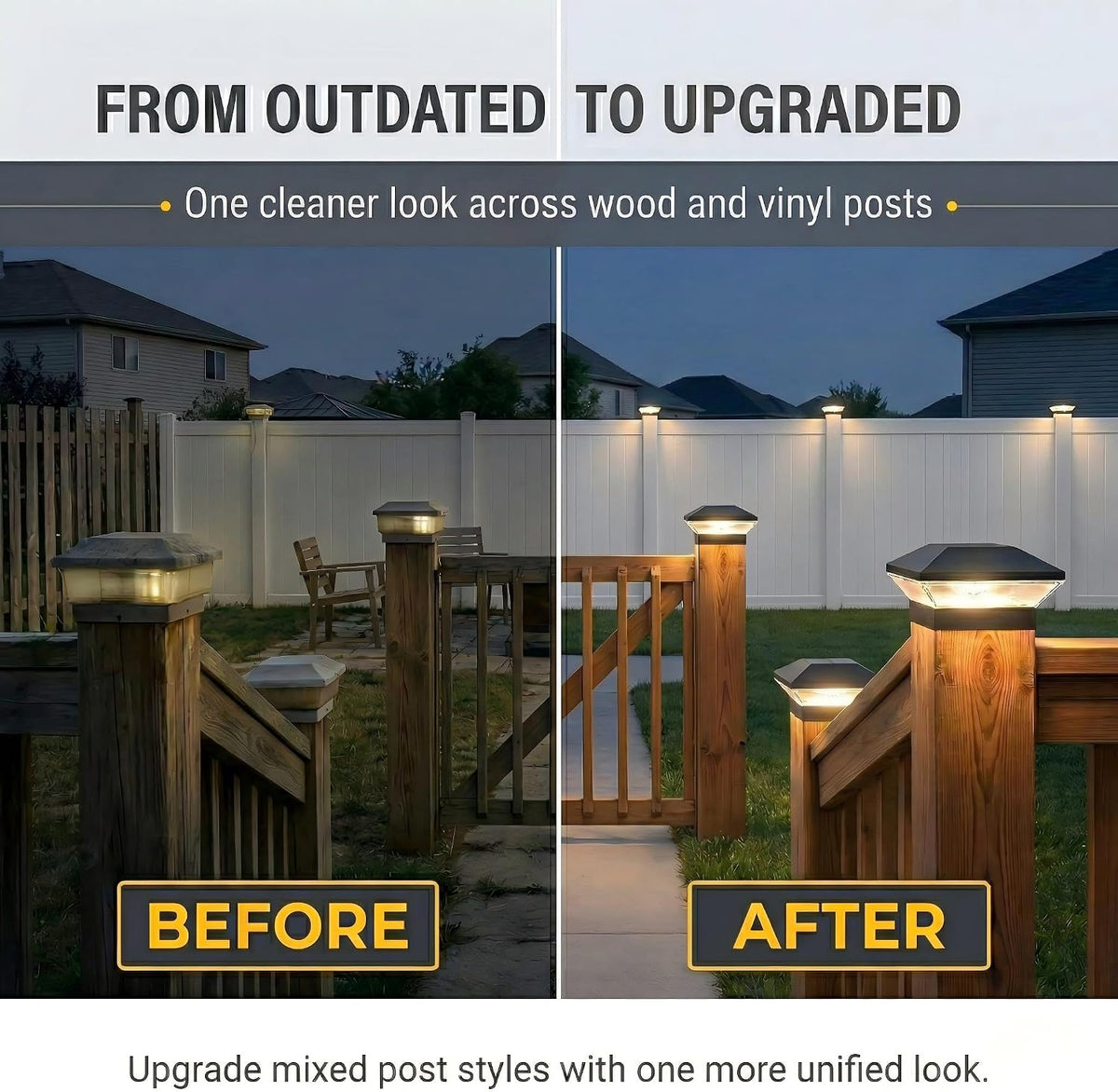 T-SUN Solar Post Cap Lights 12 Pack, 2 Modes Fence Post Solar Lights Black