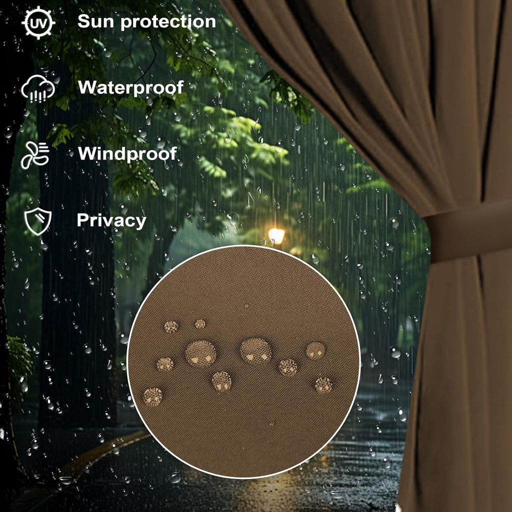 slashome 10x12 Gazebo Curtains Outdoor Waterproof, 4 Panel Sidewalls, Mocha