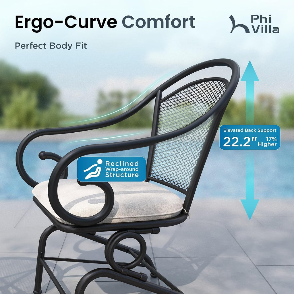 PHI VILLA 3pc Metal Mesh Outdoor Bistro Set, Rocking Chairs & Coffee Table