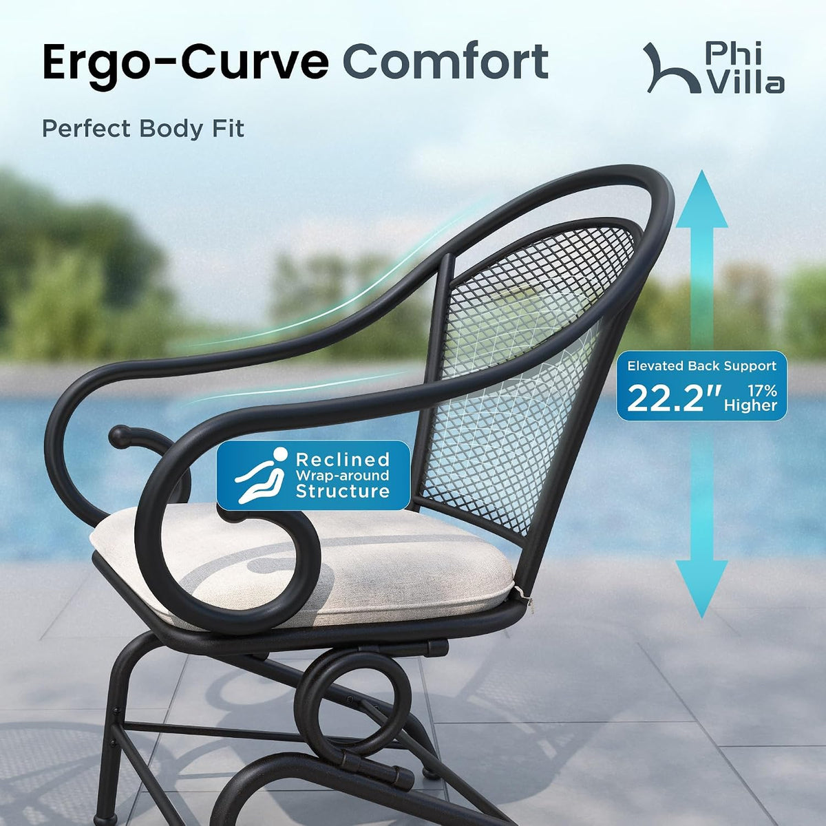 PHI VILLA 3pc Metal Mesh Outdoor Bistro Set, Rocking Chairs & Coffee Table