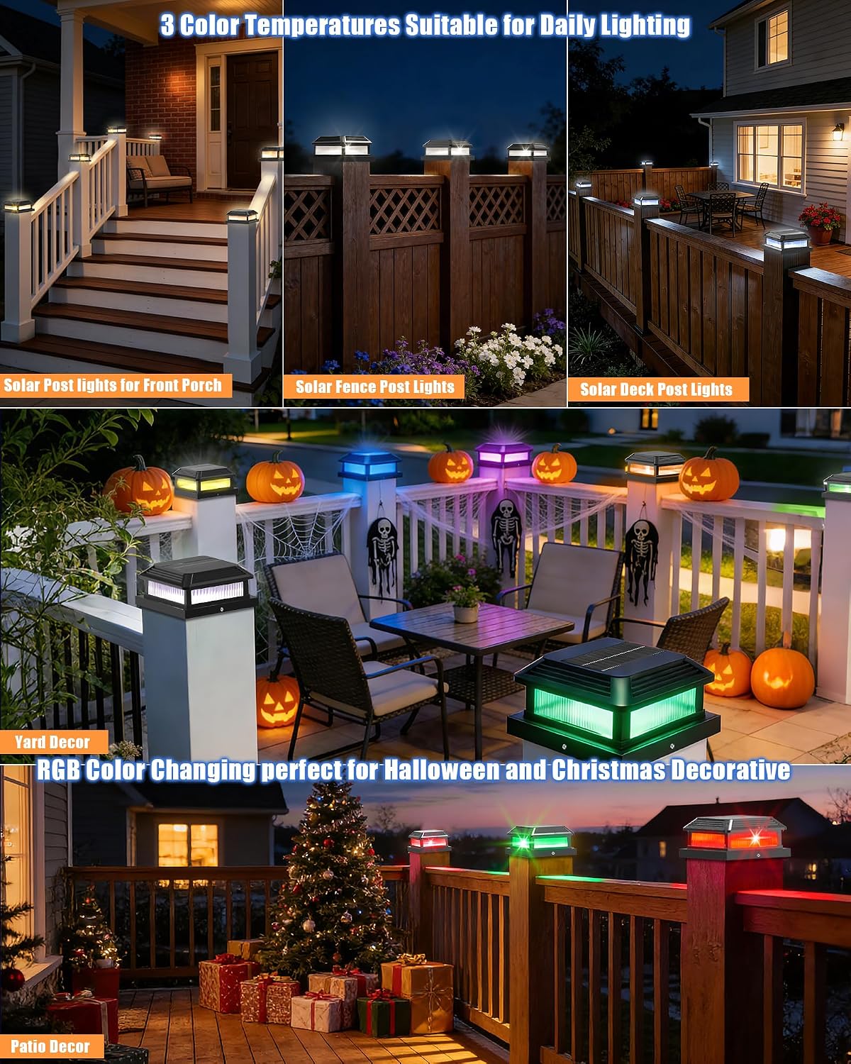 solar post cap lights, fits 5x5 4.5x4.5 4x4, package contents