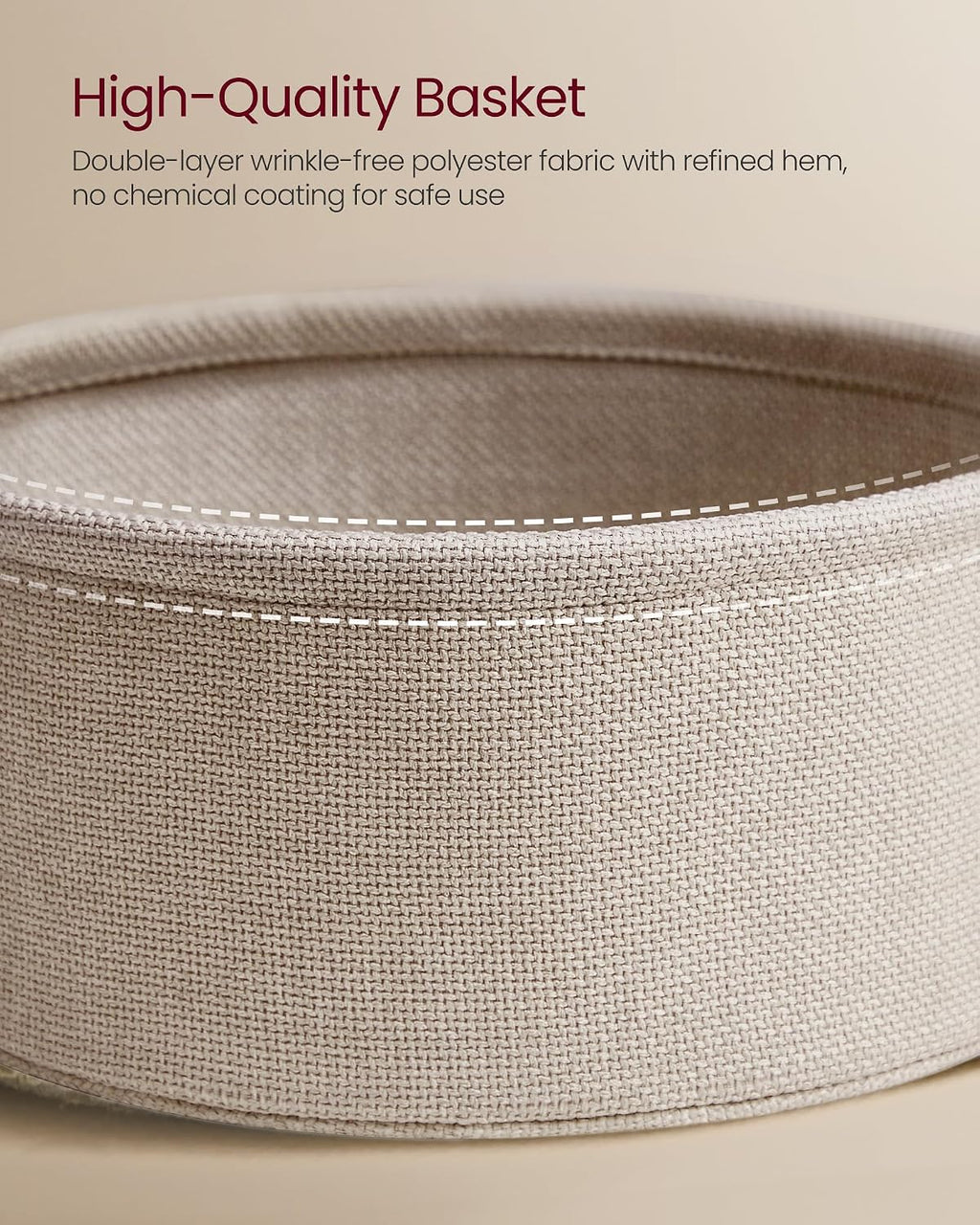 VASAGLE Round Coffee Table with Storage, Fabric Basket, Metal Frame