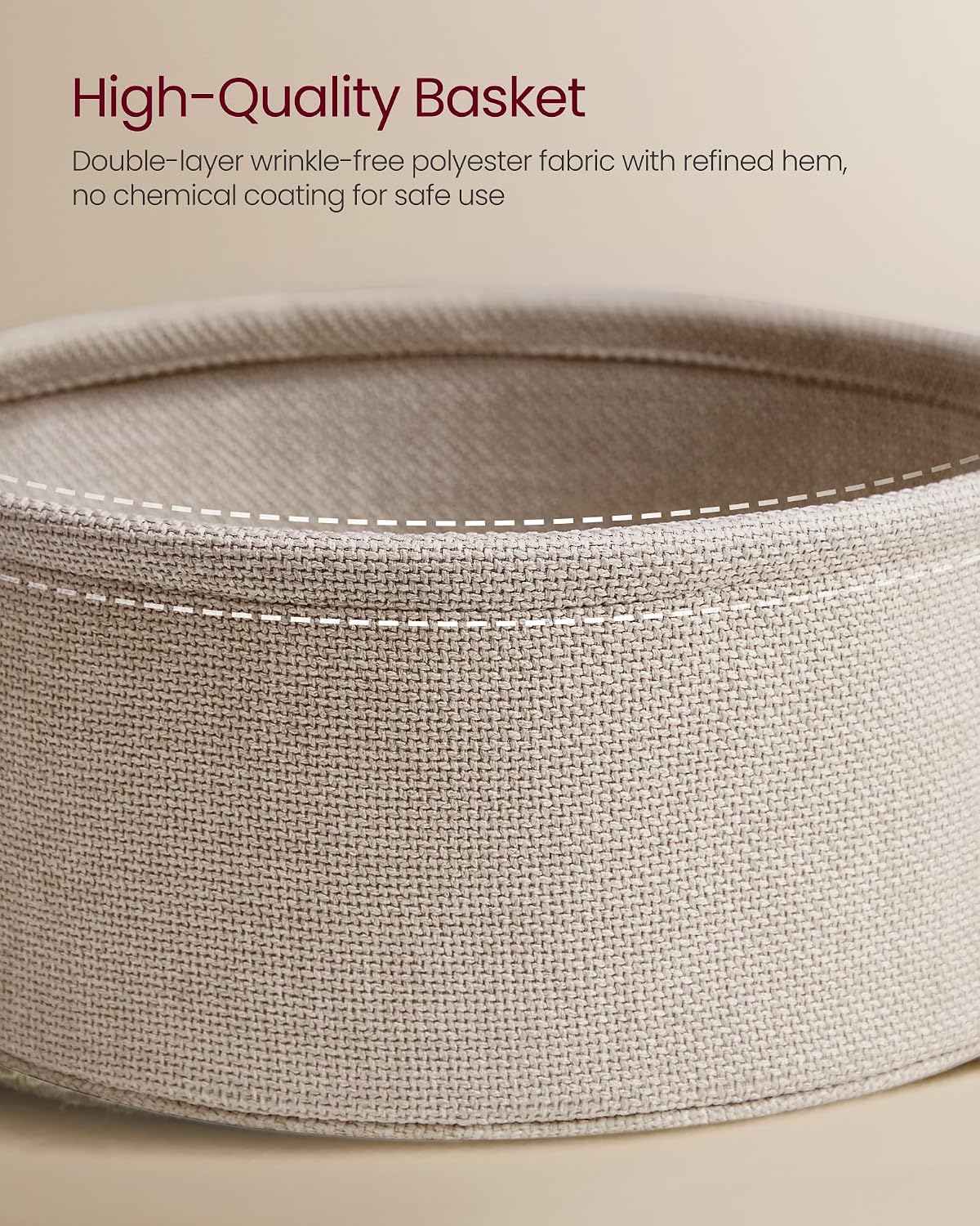 VASAGLE Round Coffee Table with Storage, Fabric Basket, Metal Frame