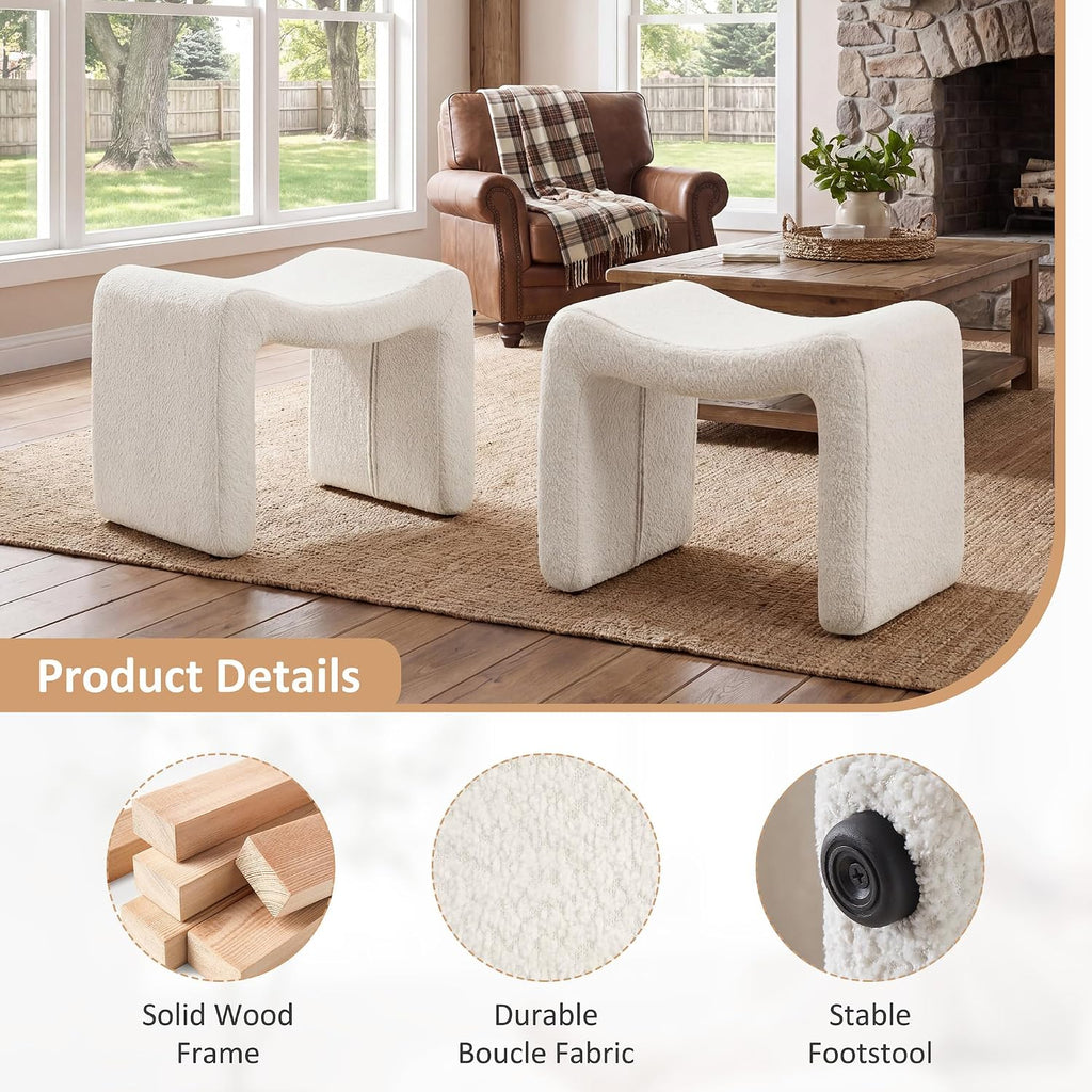 VANOMi Small Footstool Ottoman, Multi-Functional Modern Foot Stool, Sofa Footrest Extra Seating for Living Room, Entryway, Hallways and Bedrooms, Small, White