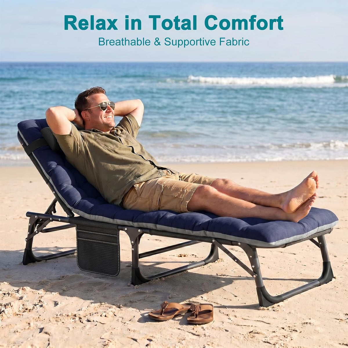 ABORON Tanning Chair, 5-Position Padded Folding Chaise Lounge