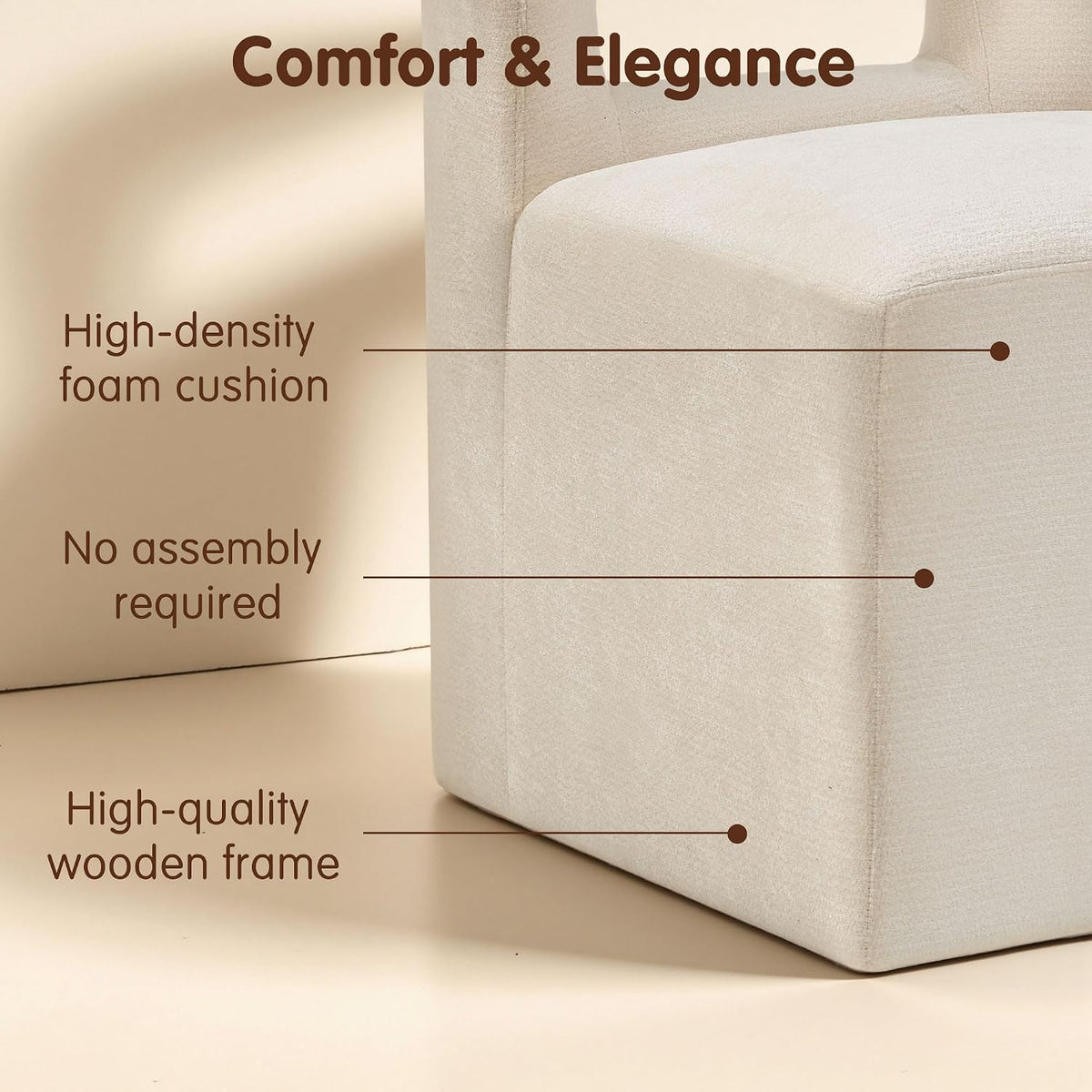 SUBRTEX Upholstered Dining Chairs Set of 2, Upgraded Openwork Design, Modern Kitchen Chairs with 4 Casters, Rolling Dining Chairs for the Bedroom, Reading Room, and Living Room, Beige