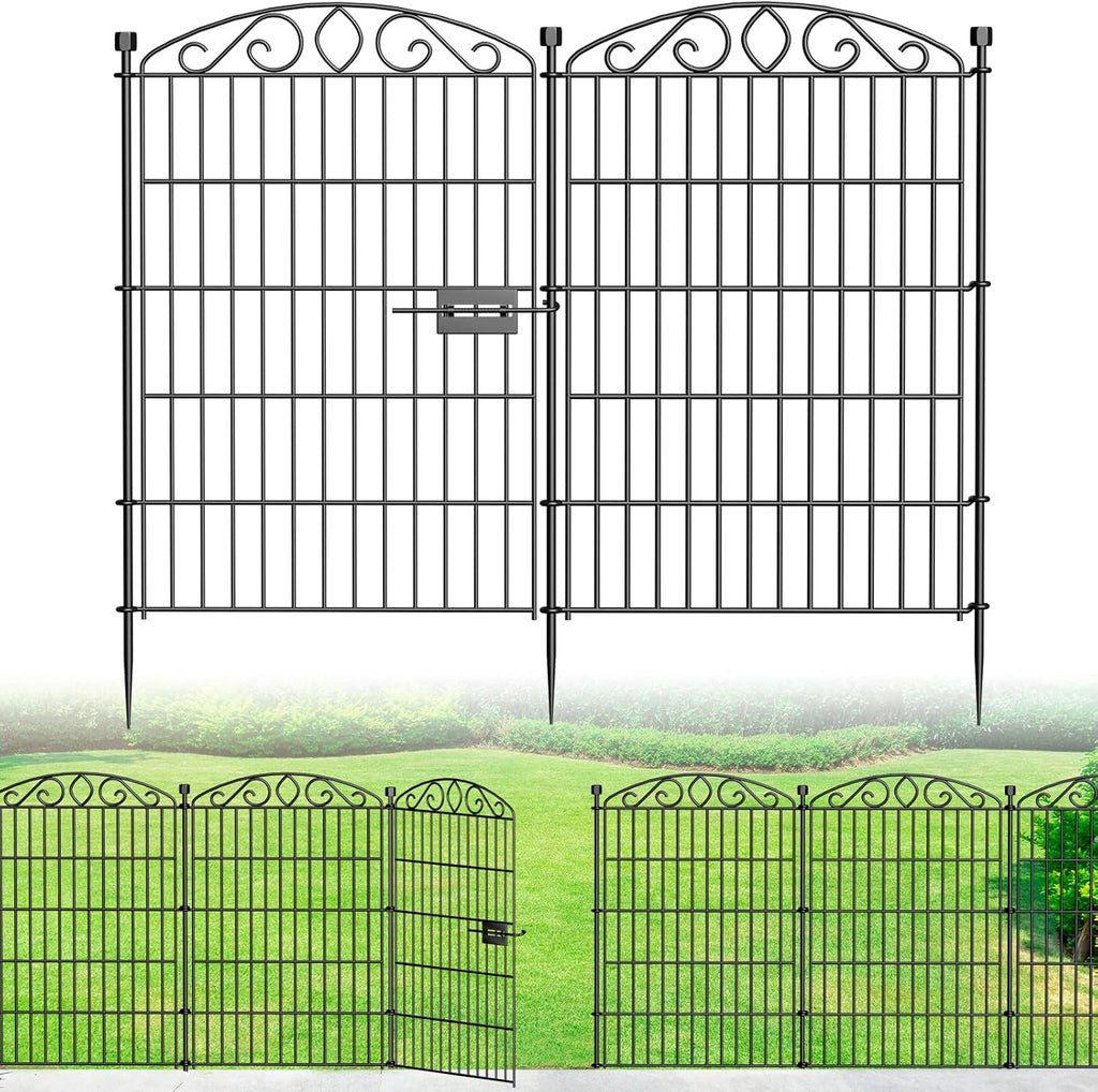 12 Panel No Dig Decorative Garden Fence with Gate 36" H x 24.1'L for Dogs