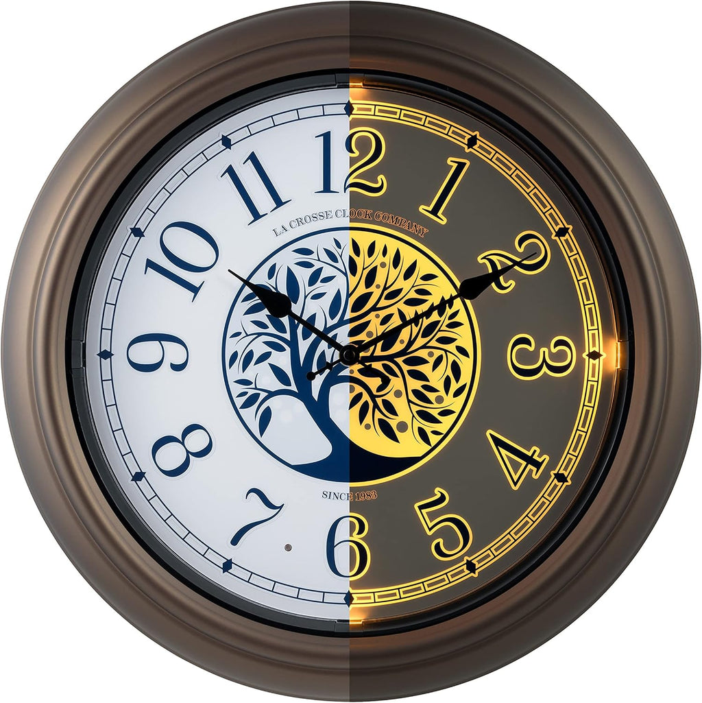 La Crosse Technology Indoor/Outdoor Lighted Dial Analog Quartz Wall Clock, 18" Dia. (403-3246BR)