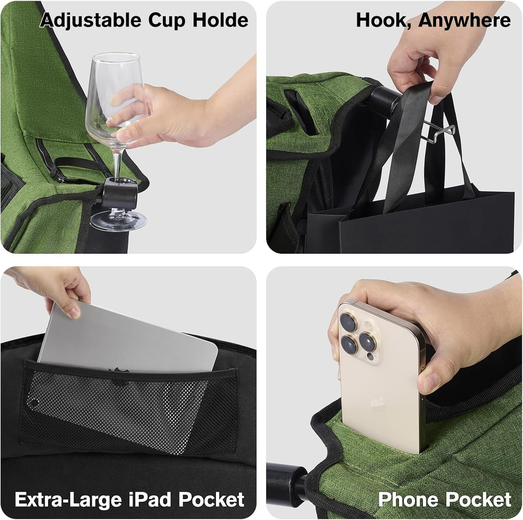 Coldbee Oversized Camping Chairs, Heavy Duty Padded, Thick Headrest, Green