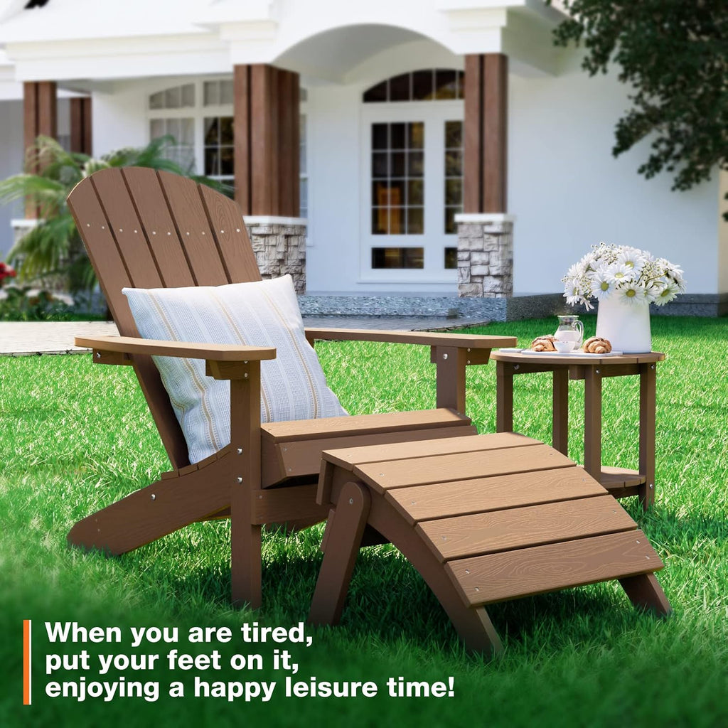 YEFU Folding Adirondack Ottoman Outdoor Set of 2, Teak