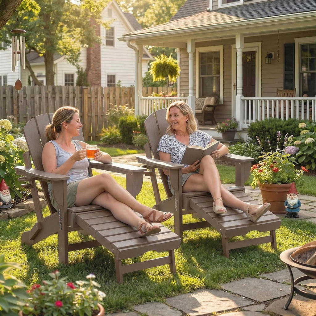 Outsunny Folding Adirondack Chair Set of 2 with Retractable Ottoman Brown