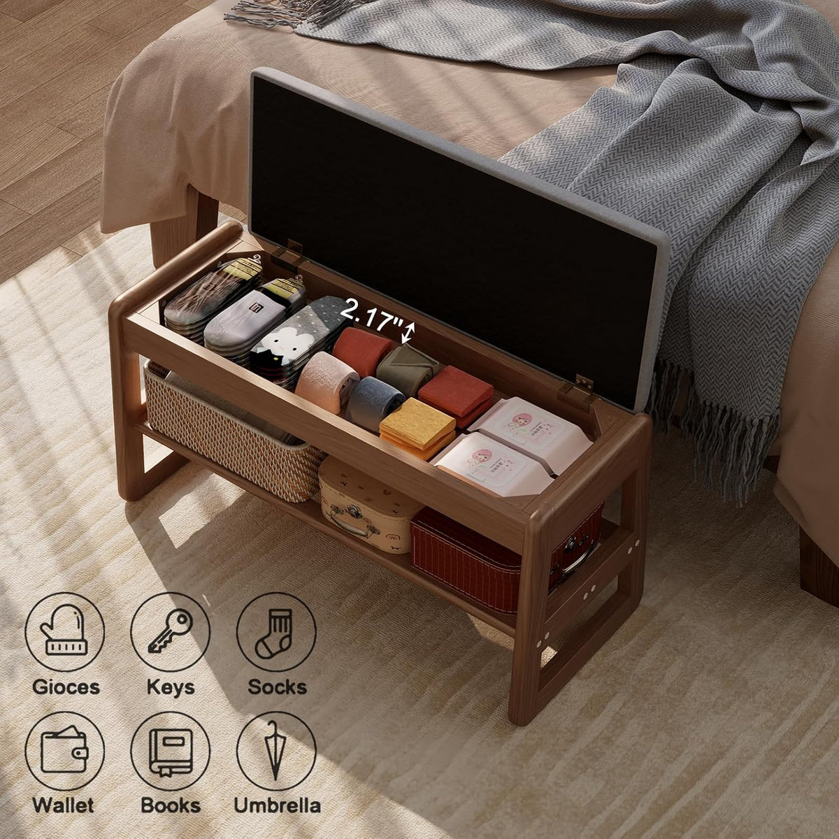 AQIMUELE Shoe Rack Bench, Wooden 2 Tiers with Flip-Top Storage