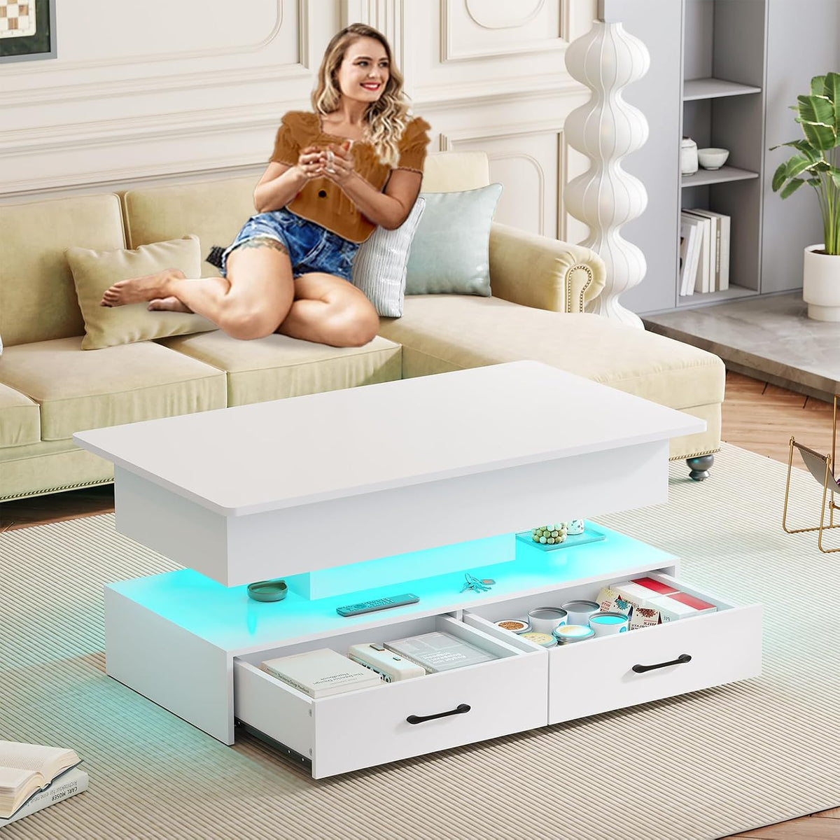 SEDETA 40" Lift Top Coffee Table with 2 Drawers Storage for Living Room