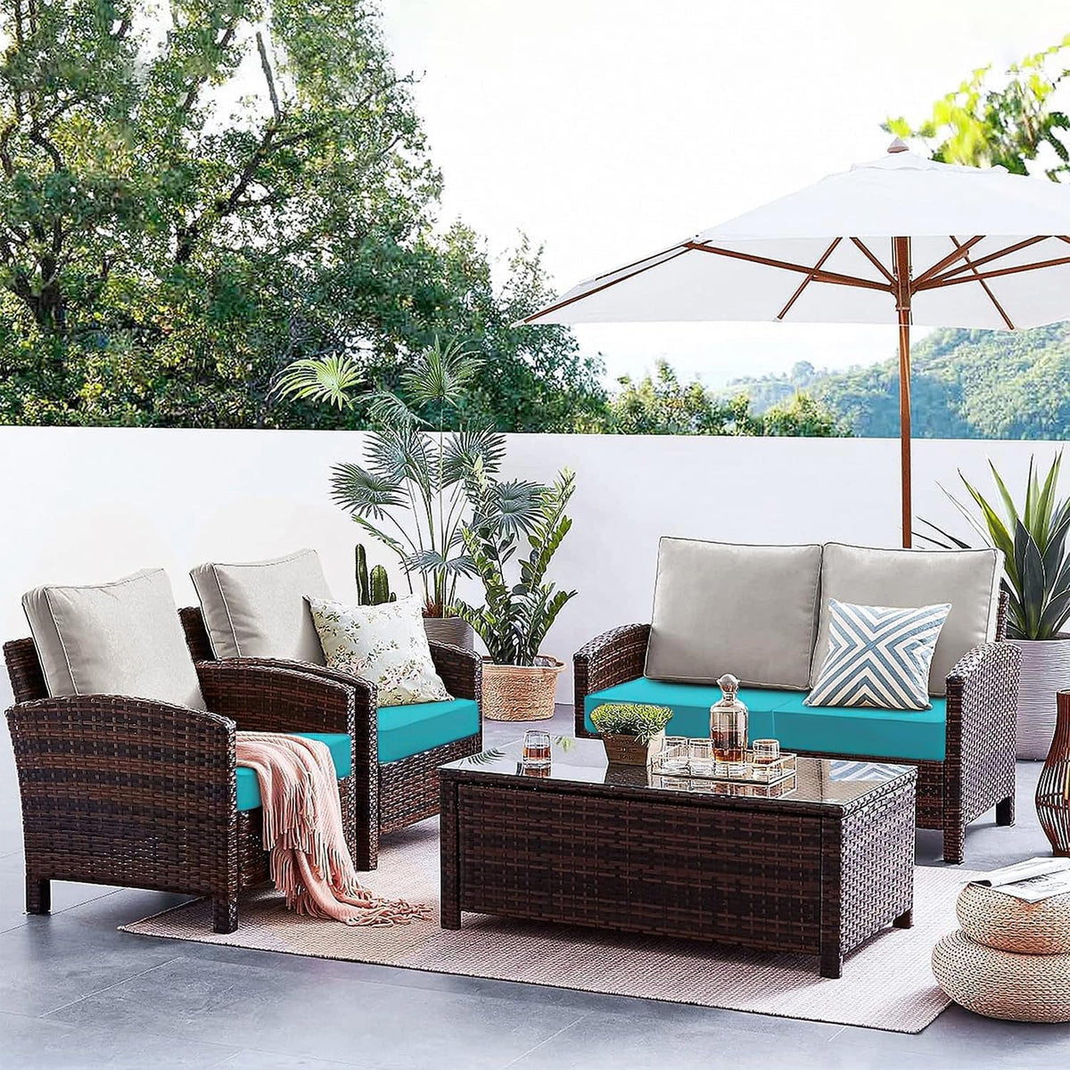 Outdoor Cushion Covers 4 Pack Waterproof&Fade Resistant Zipper Patio Furniture Cushion Covers for Couch,Sofa,Chair (Replacement Covers Only) (Cyan, 19×19×3)