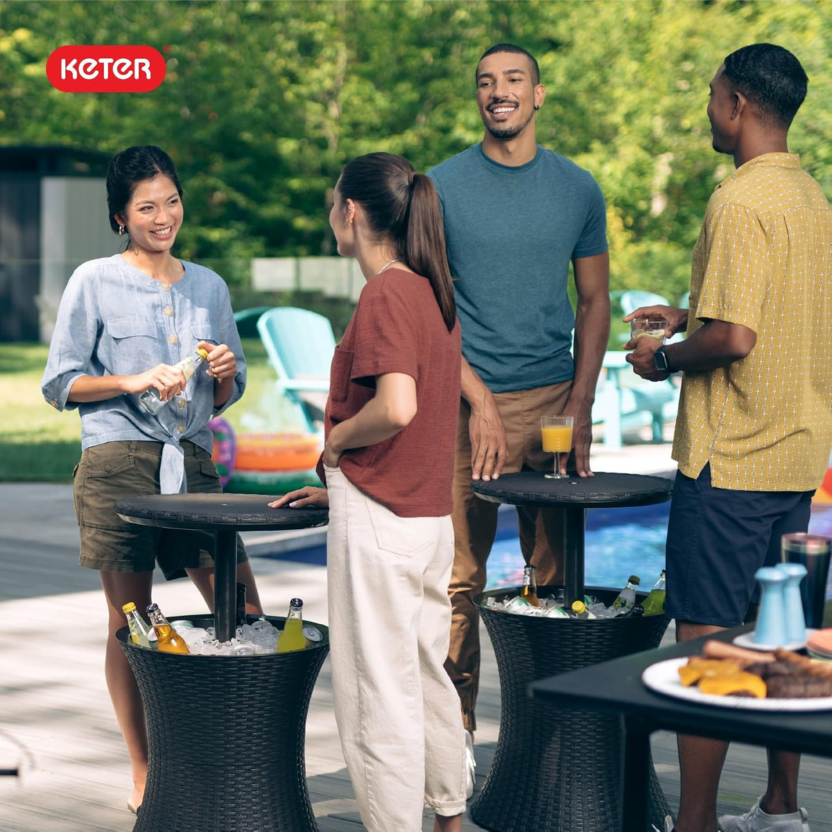 Keter Pacific Cool Bar Outdoor Patio Furniture and Hot Tub Side Table with 7.5 Gallon Beer and Wine Cooler, Dark Grey