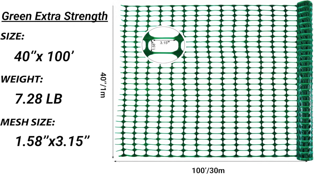 PotatoLife Green Plastic Garden Fence, Extra Strength, 40''x100'