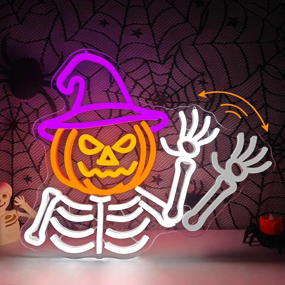 Waving Skeleton Neon Sign for Halloween Wall Decor USB Dimmable Led Light