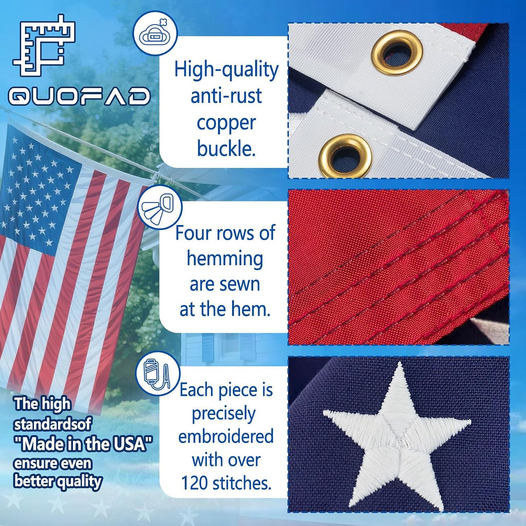 Made in the USA American Flag 3x5 Outdoor Heavy Duty,Sturdy Durable Nylon American Flags for Outside 3x5,Waterproof All Weather,Longest Lasting Fade Resistant with Embroidered Stars & Sewn Stripes