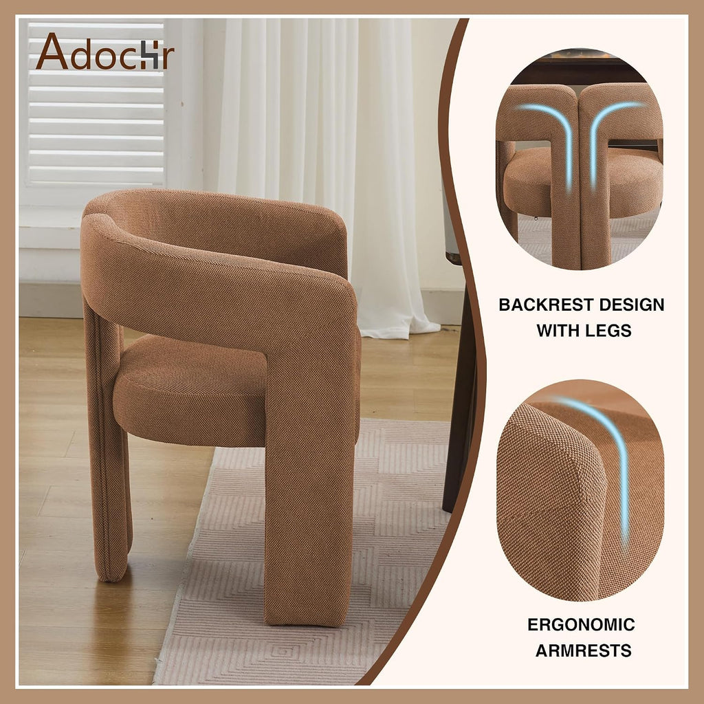 adochr Barrel Dining Chairs Set of 4,Linen Accent Chairs with Arms,Brown