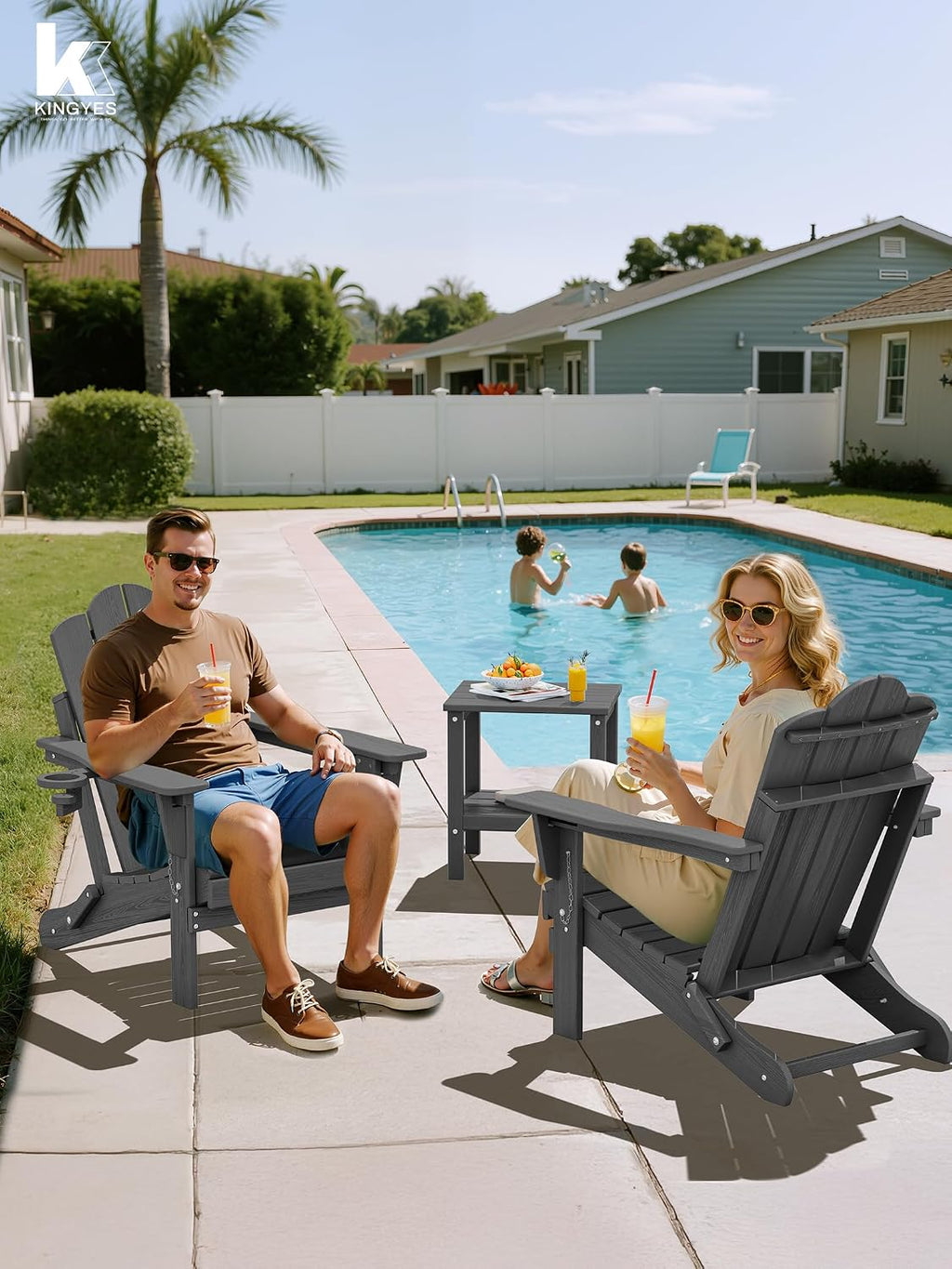 KINGYES Adjustable Adirondack Chair, 3 Position Chair with Cup Holder Gray