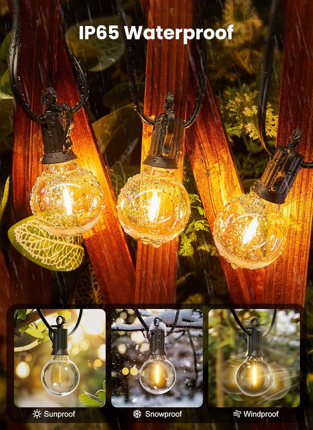 Outdoor String Lights, 50FT 52 LED Bulbs Connectable Patio Lights (2 Spare)