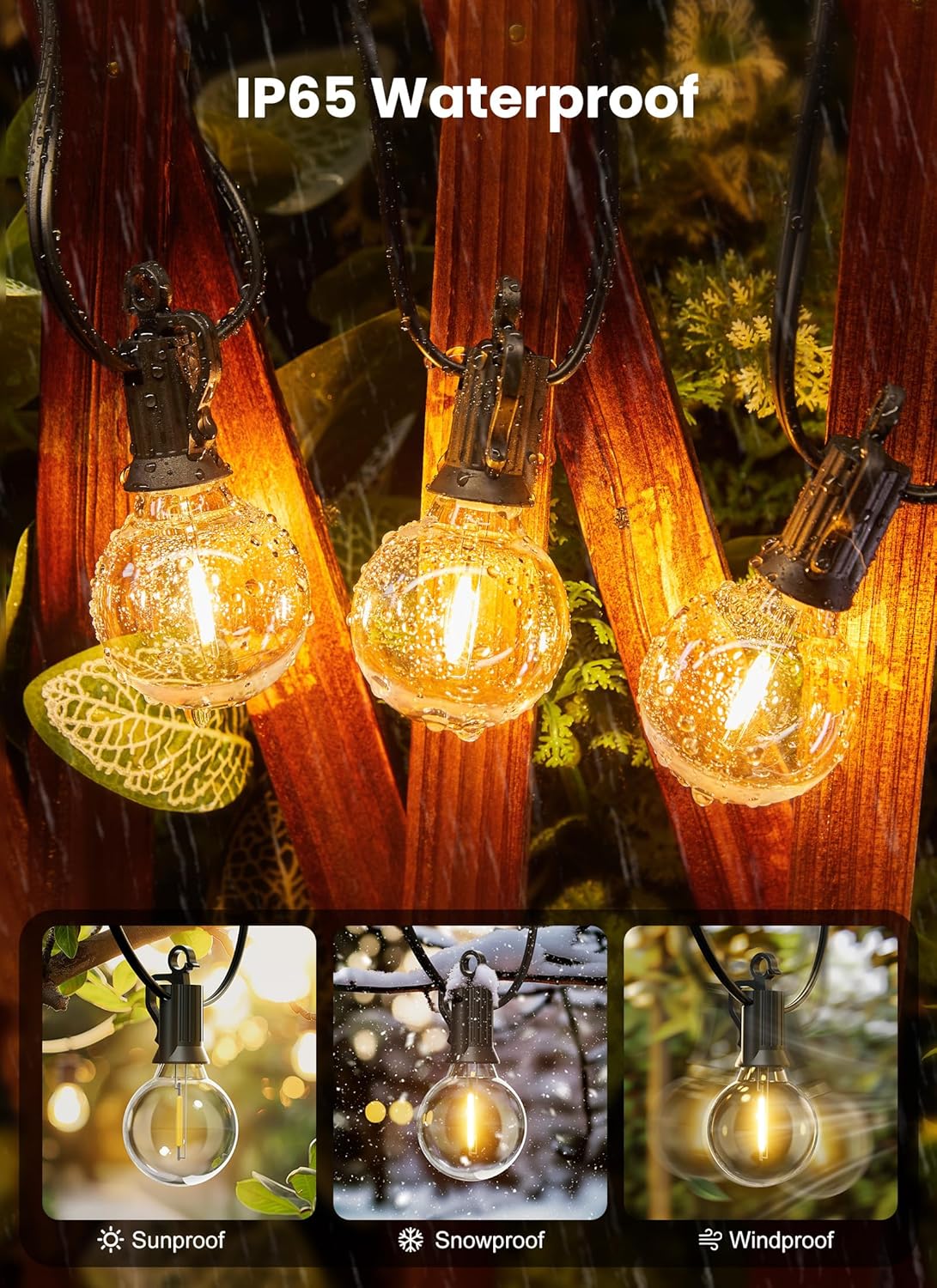 Outdoor String Lights, 50FT 52 LED Bulbs Connectable Patio Lights (2 Spare)