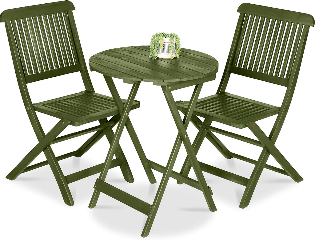 Best Choice Products 3-Piece Acacia Wood Bistro Set, Folding Patio Furniture for Backyard, Balcony, Deck w/ 2 Chairs, Round Coffee Table, Teak Finish - Olive
