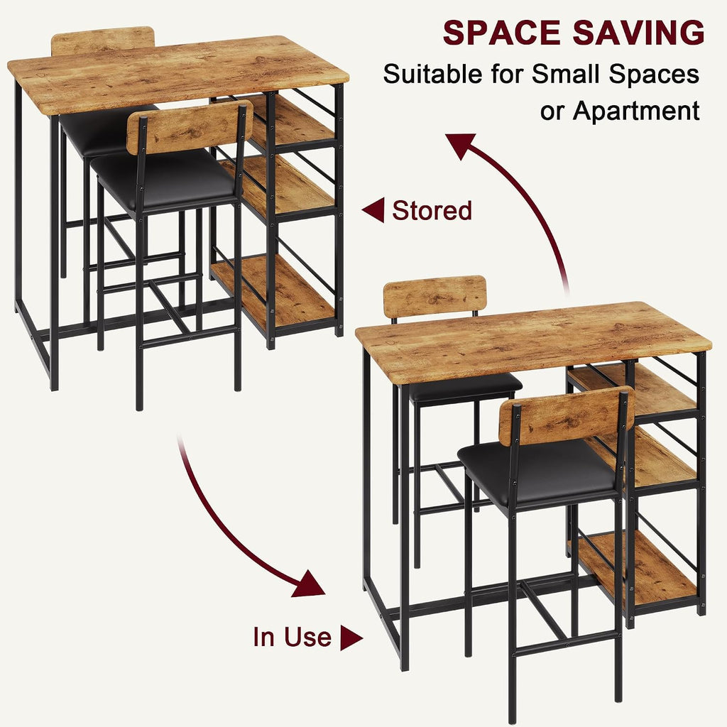 bar table and chair set with 3 shelves, close-up detail