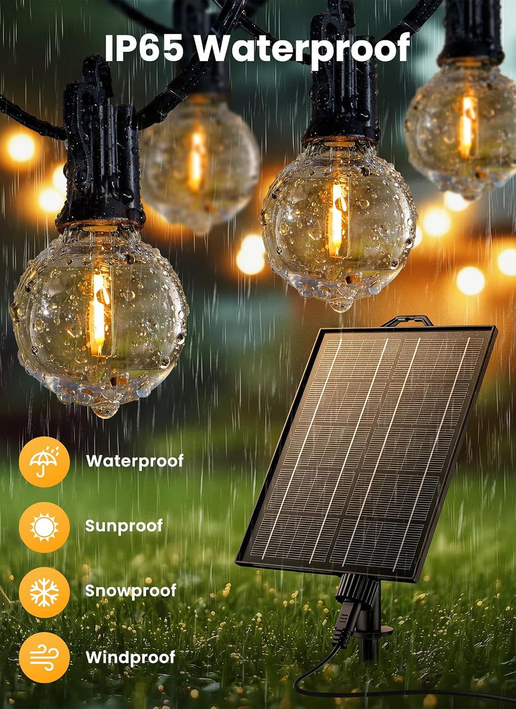Brightown 108FT 52LED Solar String Lights Outdoor with Remote & USB Port