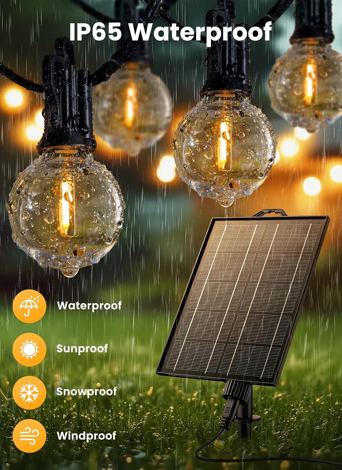 Brightown 108FT 52LED Solar String Lights Outdoor with Remote & USB Port