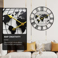 Large World Map Wall Clock,Metal Minimalist Decorative Modern Clock