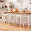 COSTWAY 29-inch Solid Wood Saddle Stools Set of 2 with Footrests, White