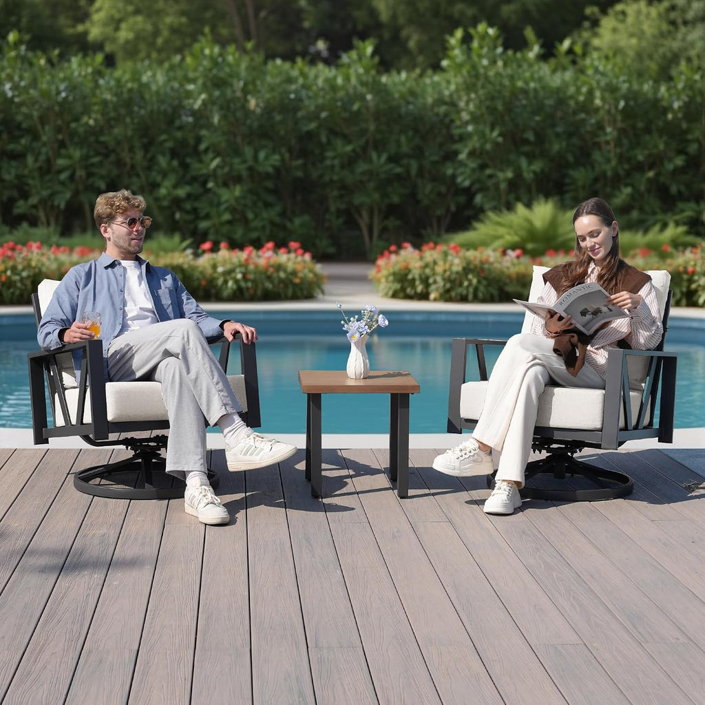 Patio Swivel Rocking Chairs Set of 2 with 6 Inch Cushion,White