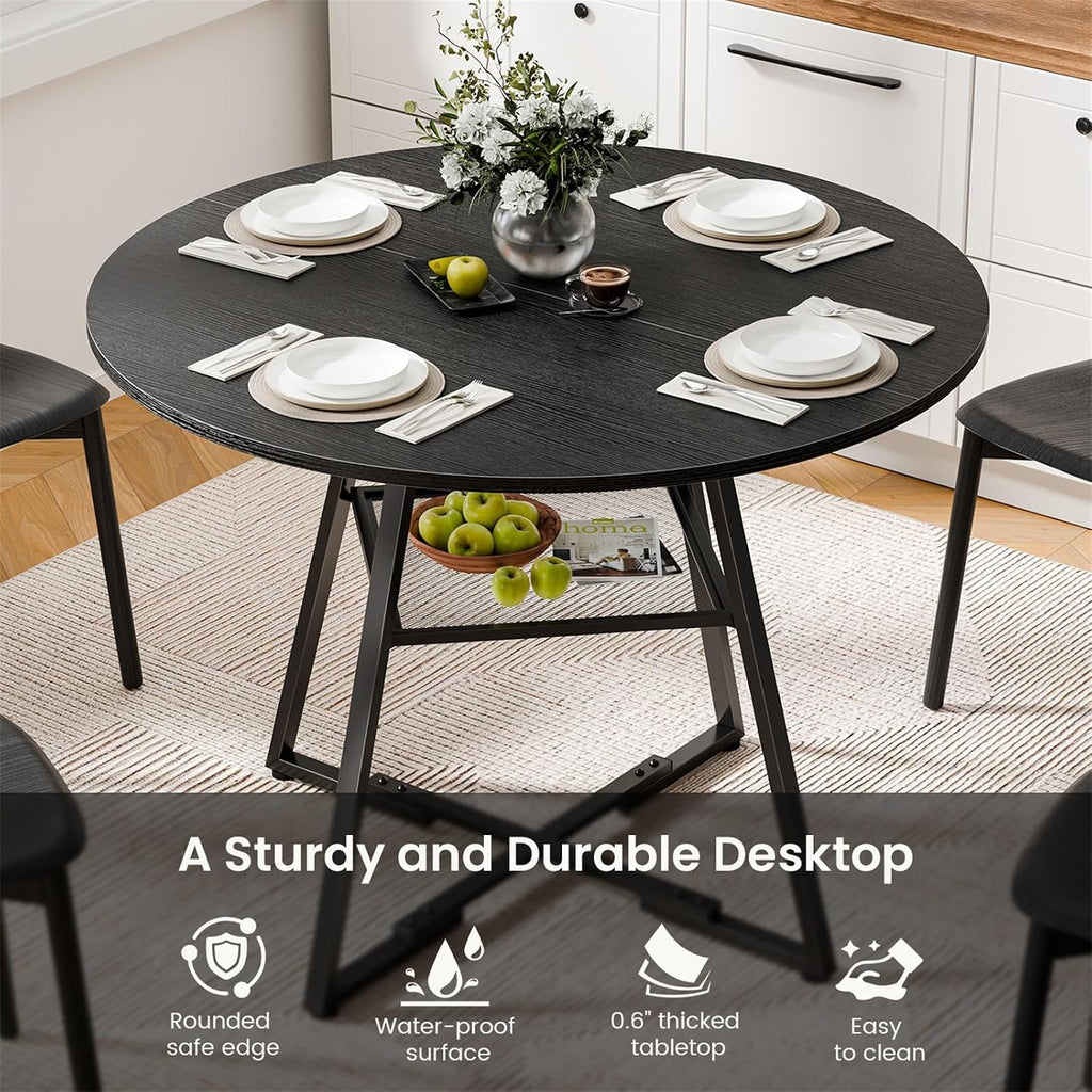 DUMOS 42" Round Dining Table with Storage, Circle Kitchen Table for 4-5