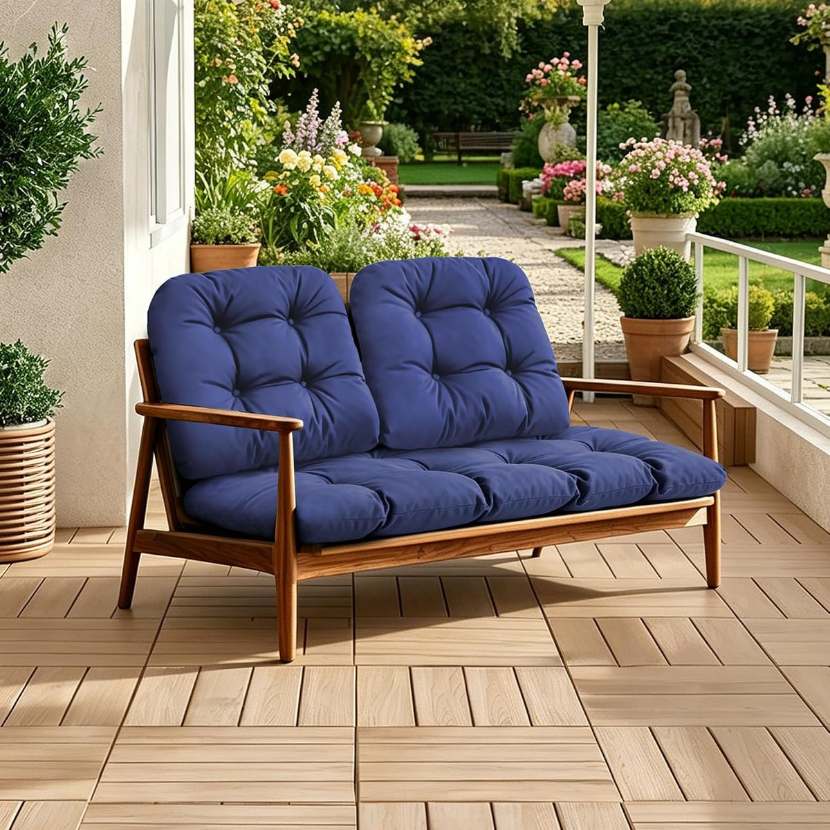 Outdoor Wicker Chair Cushions, 44×19×4 in, Waterproof, Navy Blue