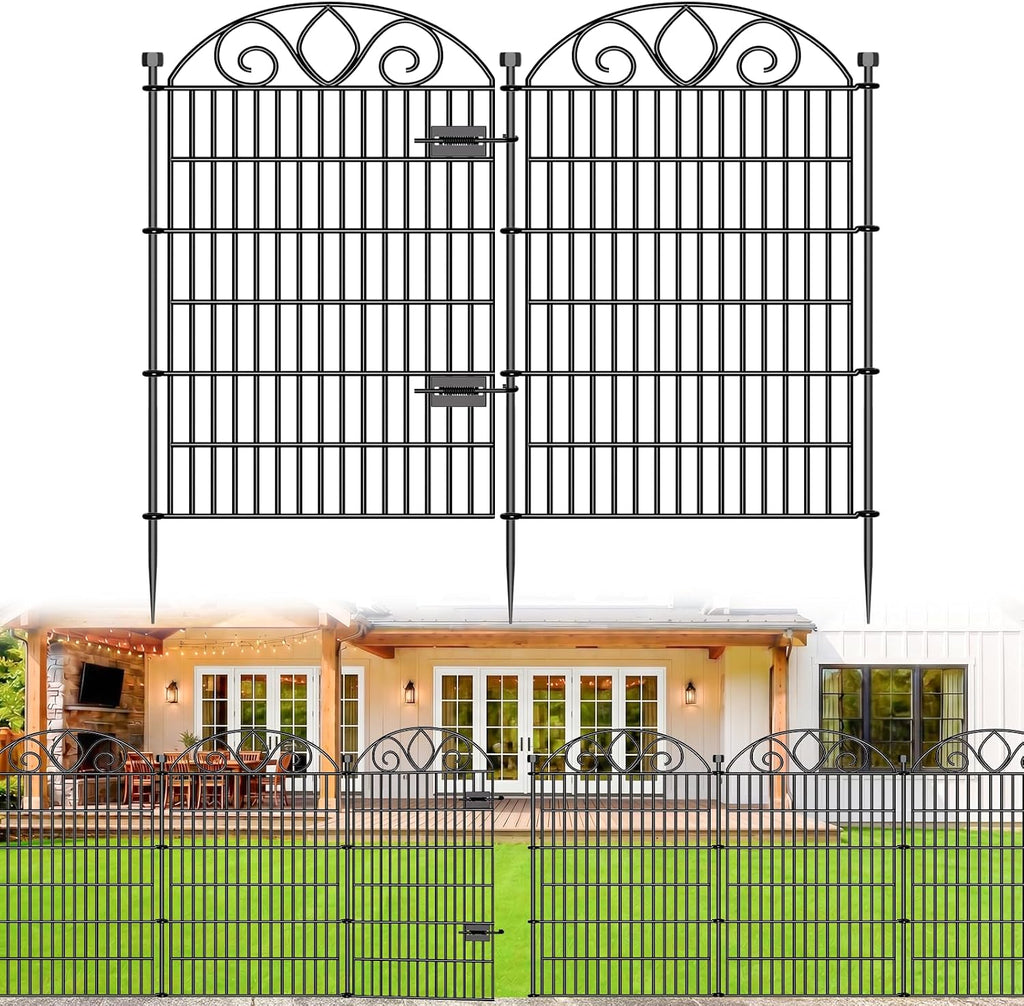 No Dig Garden Fence Outdoor for Yard, 5 Panels with Gate