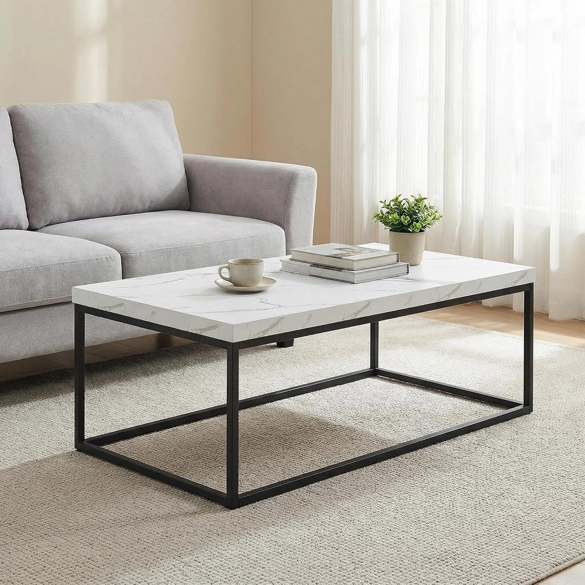 CENSI 47-Inch White Marble Coffee Table/Center Table, Large Size