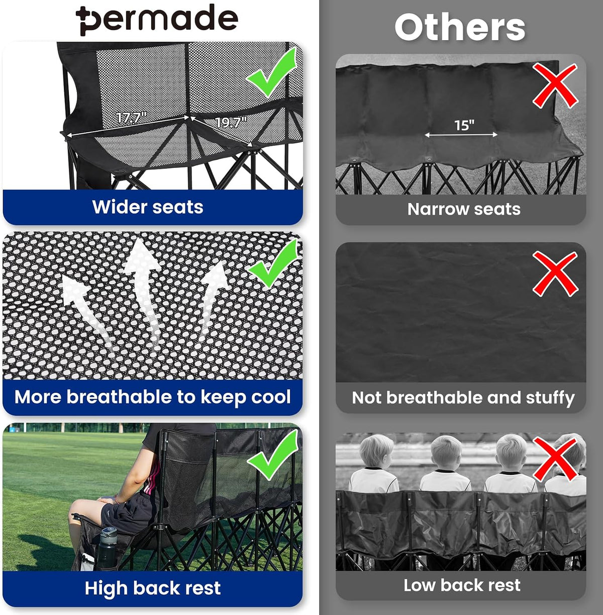 Soccer Bench- Folding Team Bench Soccer 9 Seats with Mesh,Black