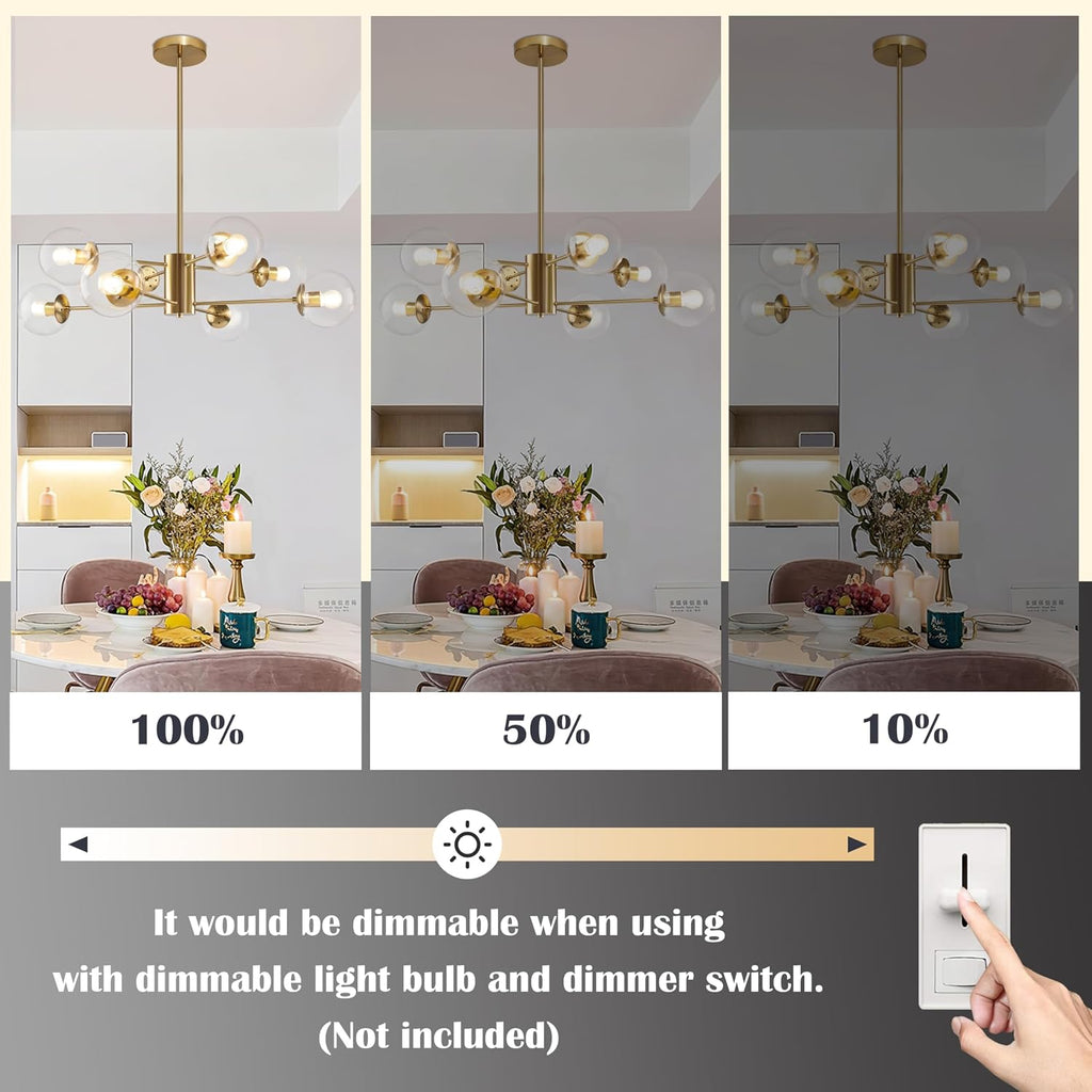 bagood 8-light globe sputnik chandelier modern gold sputnik showing dimensions