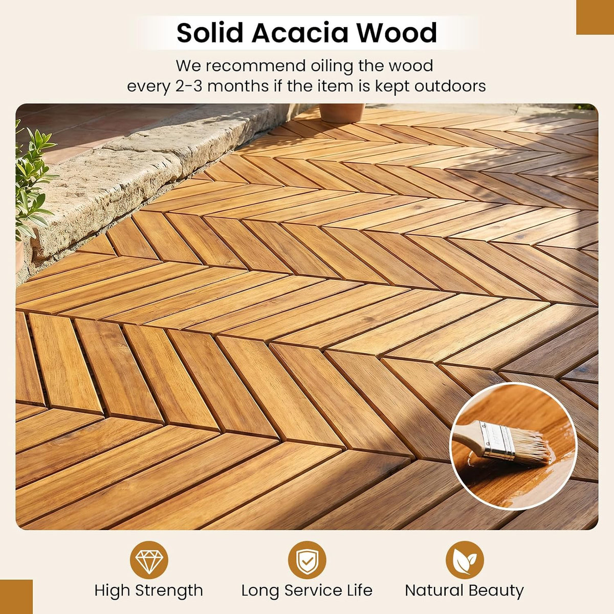 giantex 30 pcs acacia wood deck tiles, interlocking showing dimensions