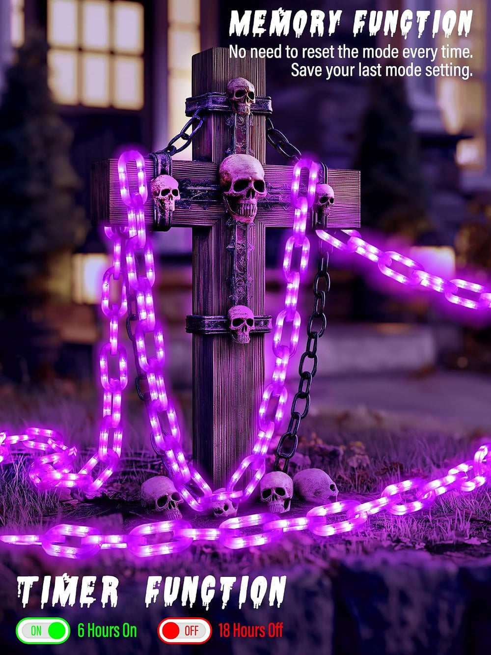 Solar Halloween Chain Lights 10 FT 160 LED Purple Light-Up Plastic 8 Modes