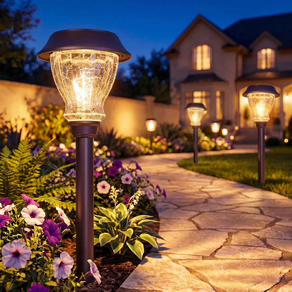 XMCOSY+ Solar Pathway Lights Outdoor, 8 Pack Warm White Solar Garden Lights