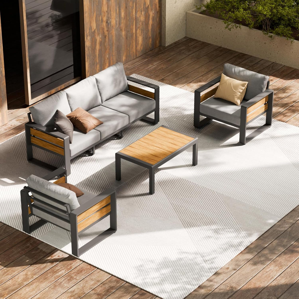 ZANDOR Aluminum Outdoor Patio Furniture Set with Table,5 Seat, Grey